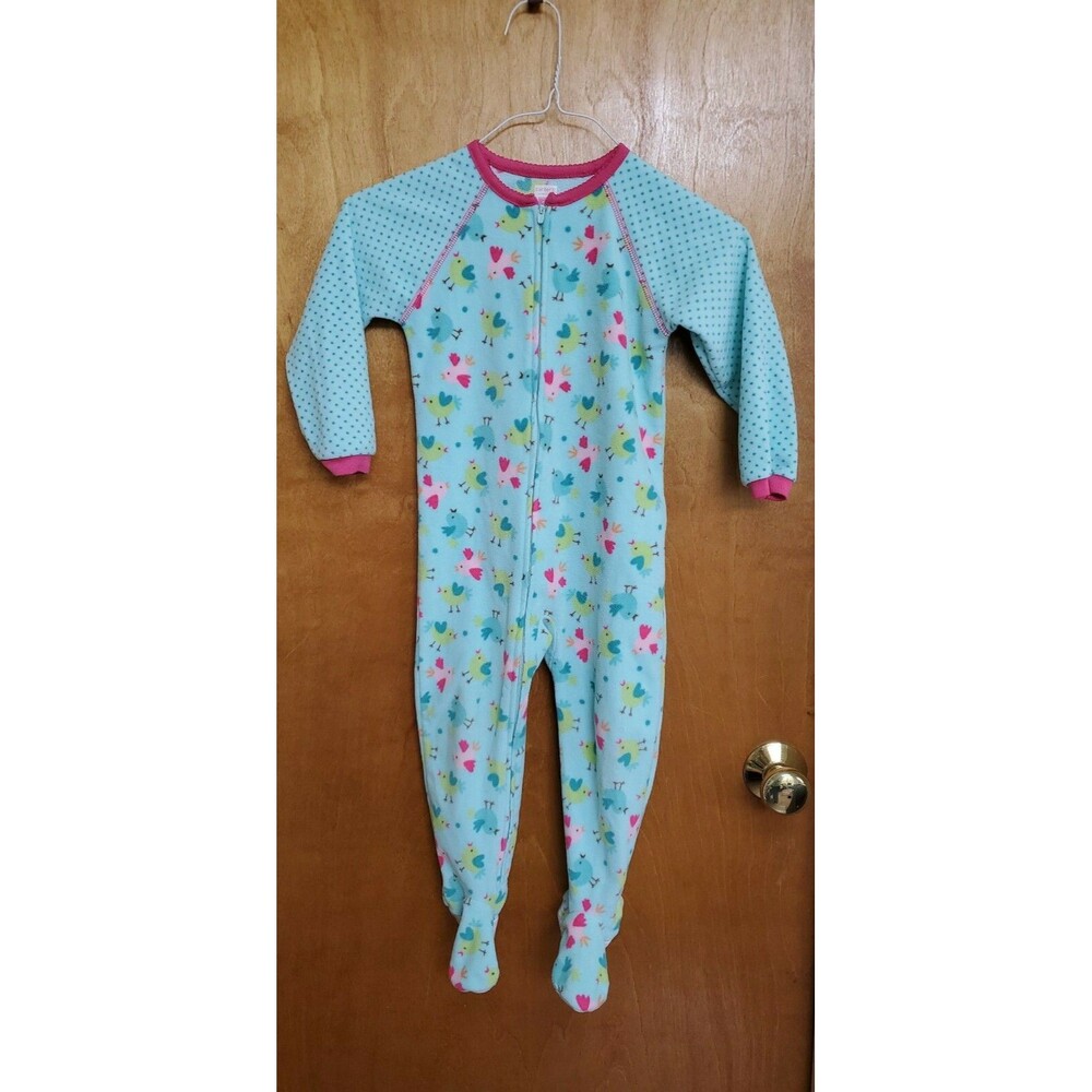 Girl's Carter's 3t aqua with birds footed one piece zip sleepwear